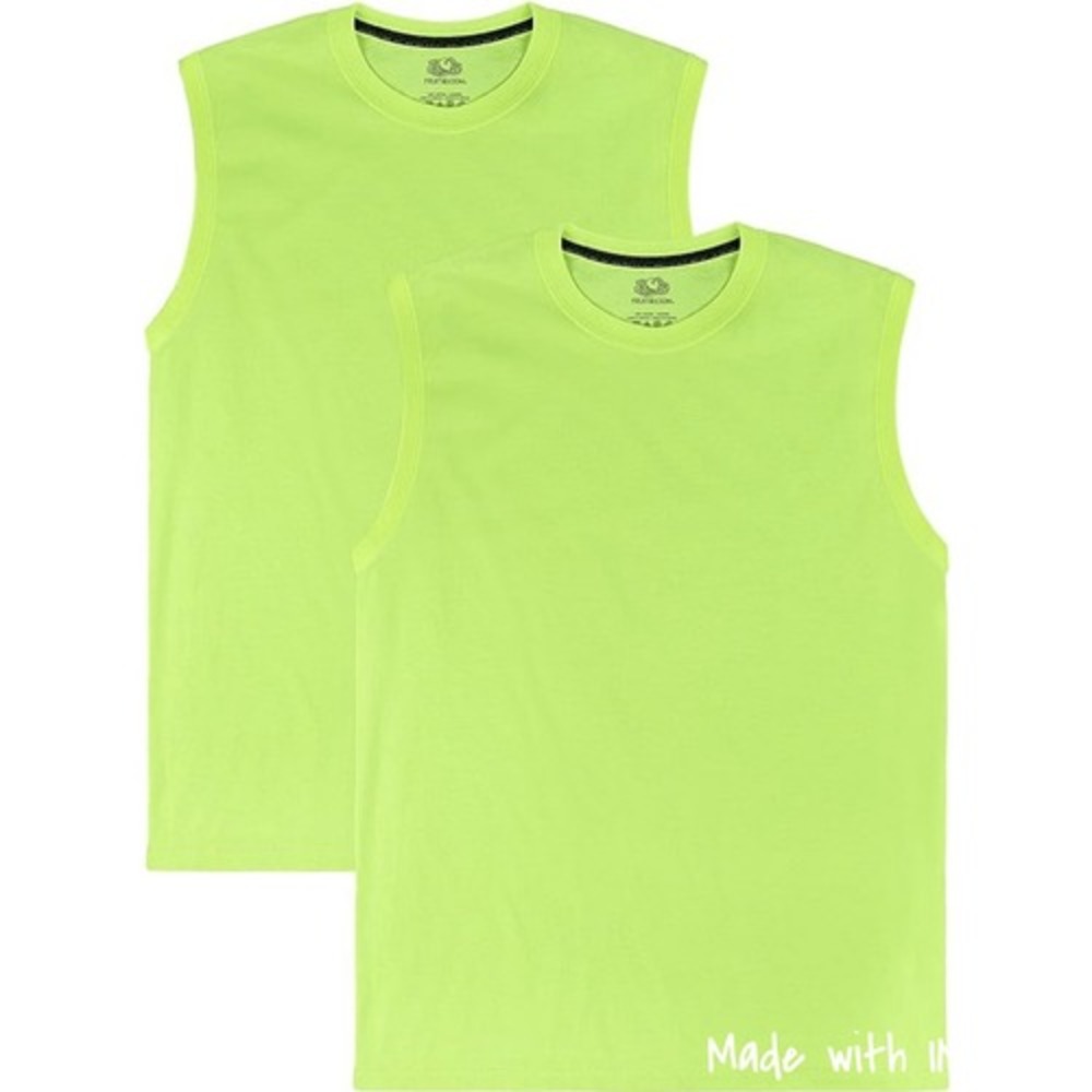 2 Fruit of the Loom Sleeveless Muscle T-Shirts Safety Yellow S